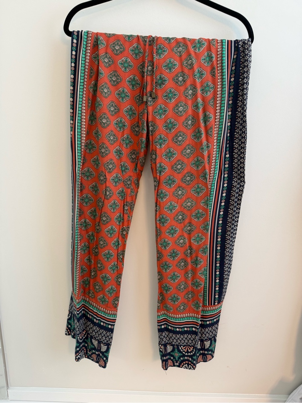 Kenar Rust Wide-Leg Pants with Green and Navy Tile Print